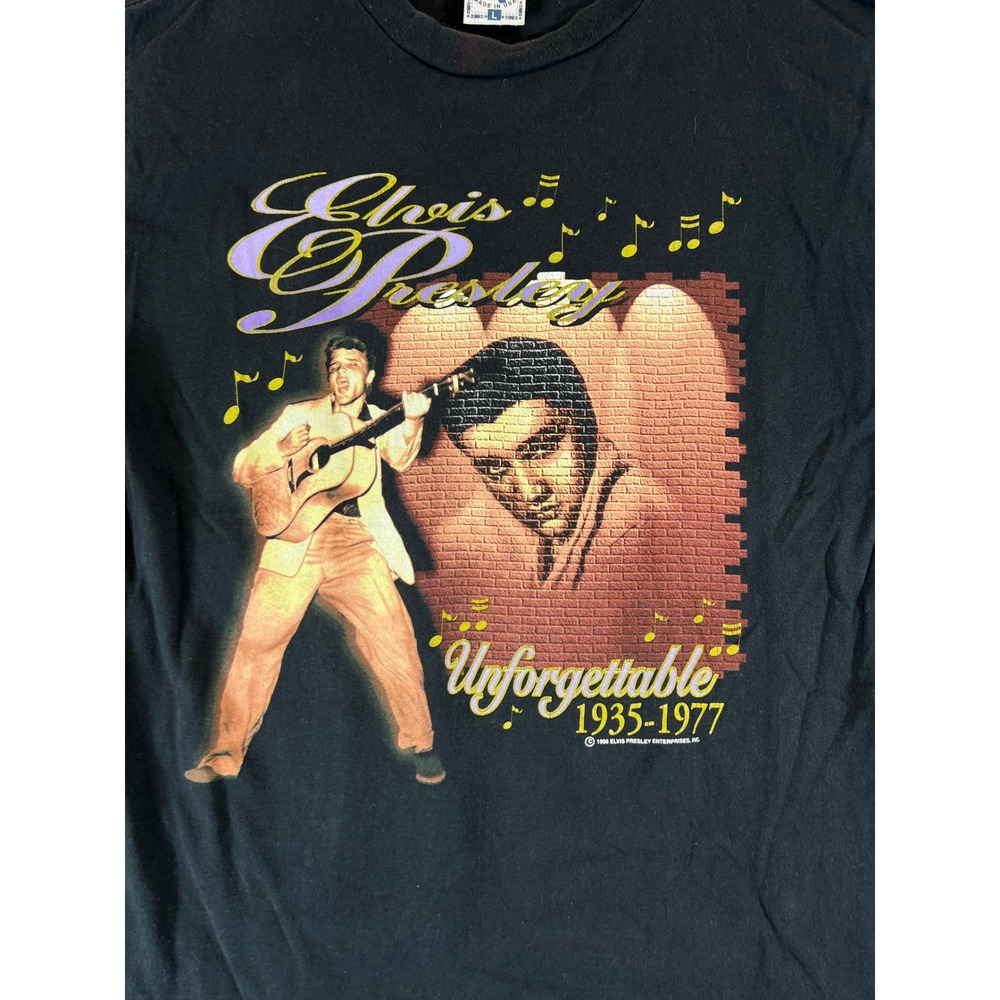 Vintage 90s Elvis Presley Unforgettable T Shirt Mens Large Black Band Tee Music